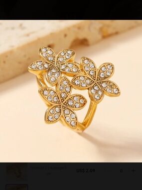 Gold Floral Crystal Statement Ring - Women Jewelry